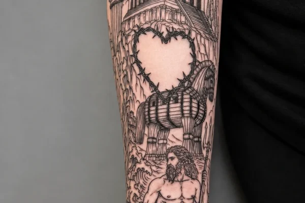 classical-architecture-barbed-wire-sleeve-tattoo-wicked-tattoos