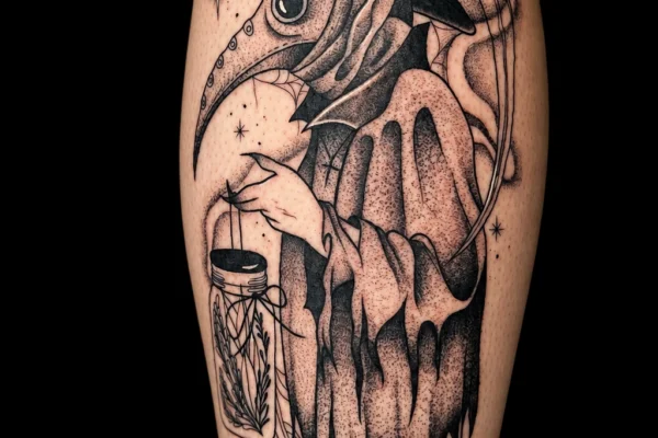 plague-doctor-bird-blackwork-tattoo-wicked-ways-tattoos